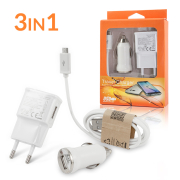 TRAVEL CHARGER+ CAR CHARGER+ MICRO USB CABLE WHITE BOX